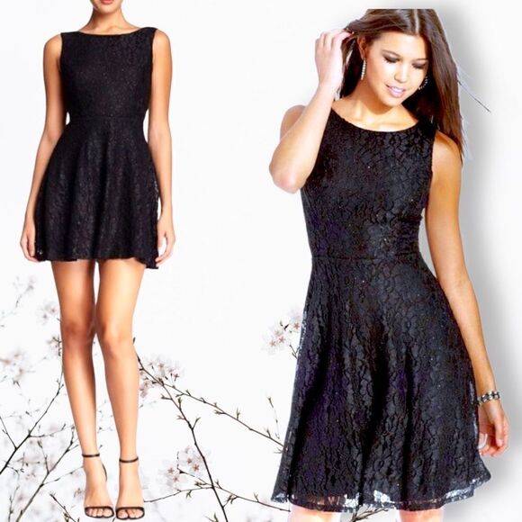 Speechless Black Sparkly Fit & Flare Lace Prom Cocktail Mini Dress Sz 3 - Picture 1 of 9
